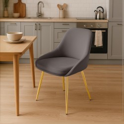 Silla de comedor Elmira en terciopelo dorado antracita