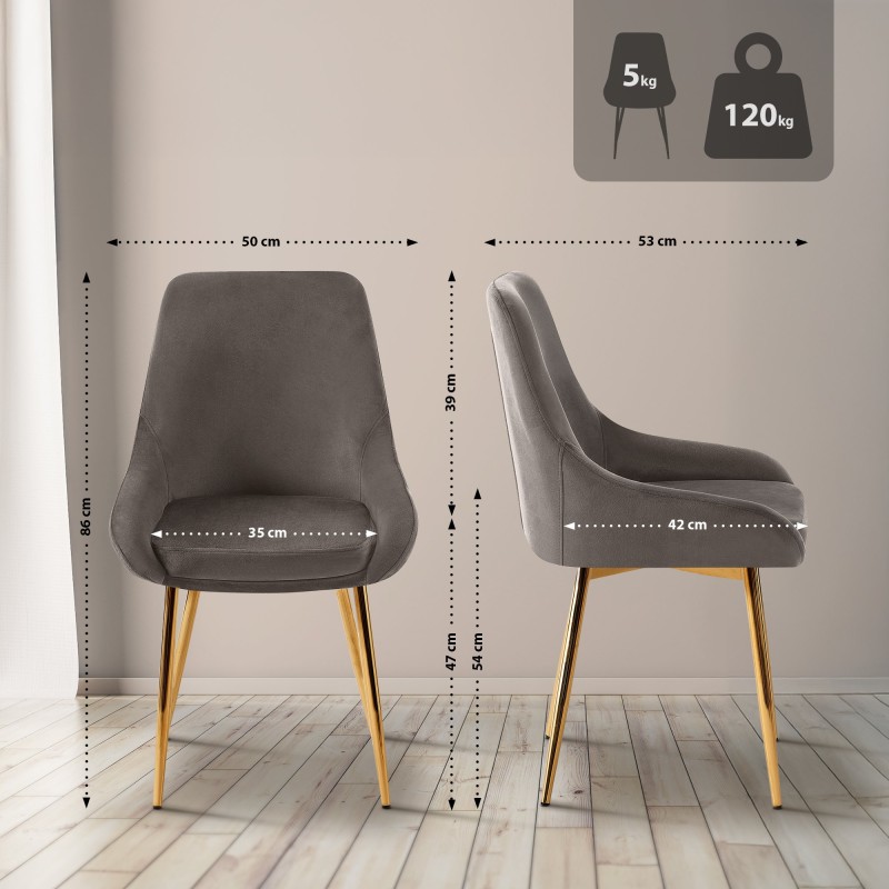 Silla de comedor Elmira en terciopelo dorado antracita
