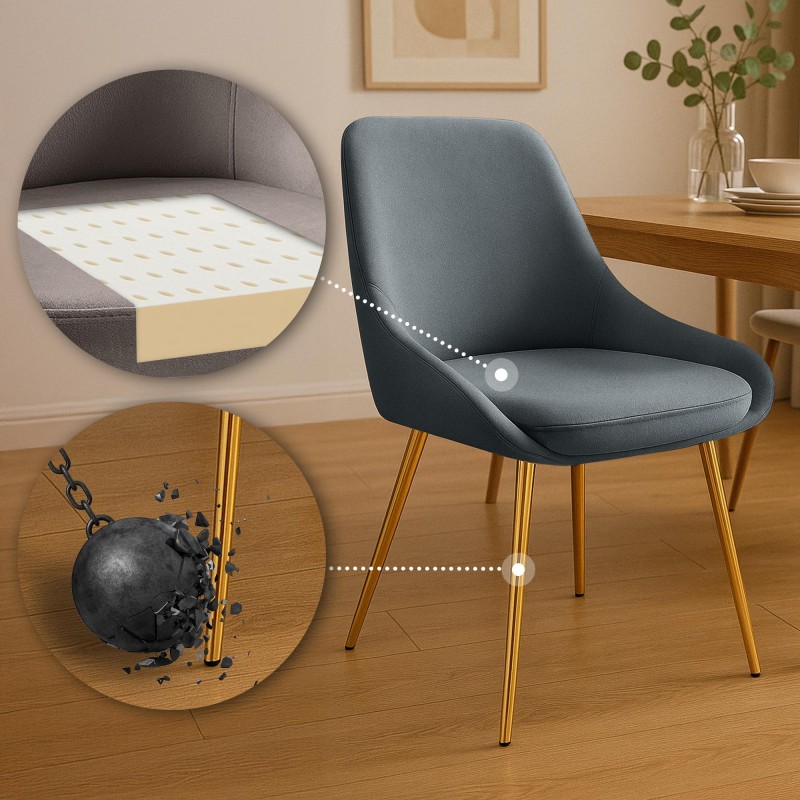 Silla de comedor Elmira en terciopelo dorado antracita