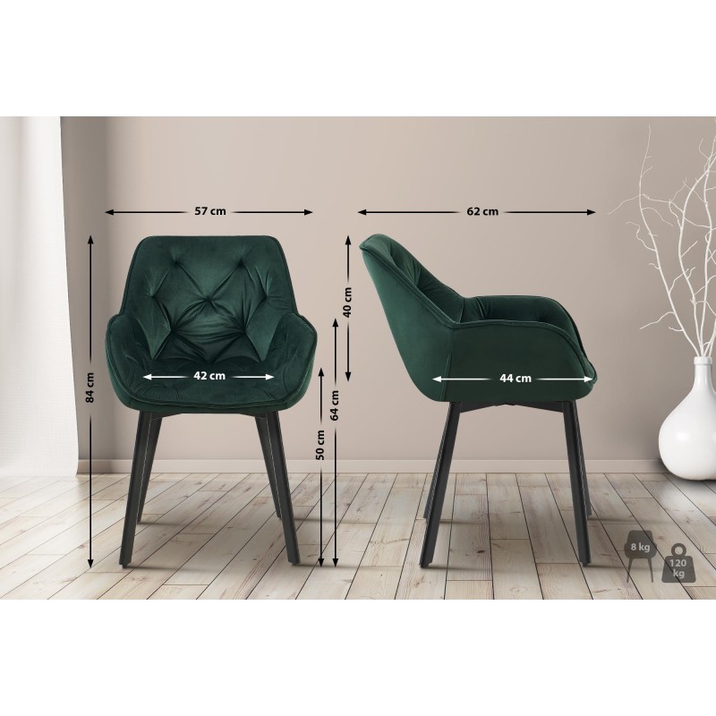 Silla de comedor Antigo de terciopelo verde