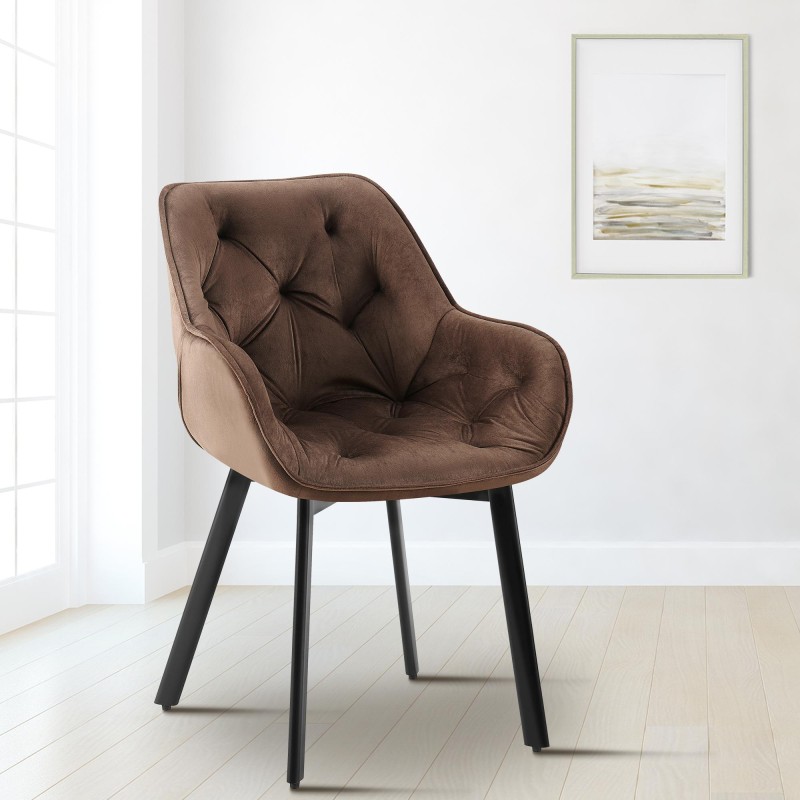 Silla de comedor Antigo de terciopelo marrón