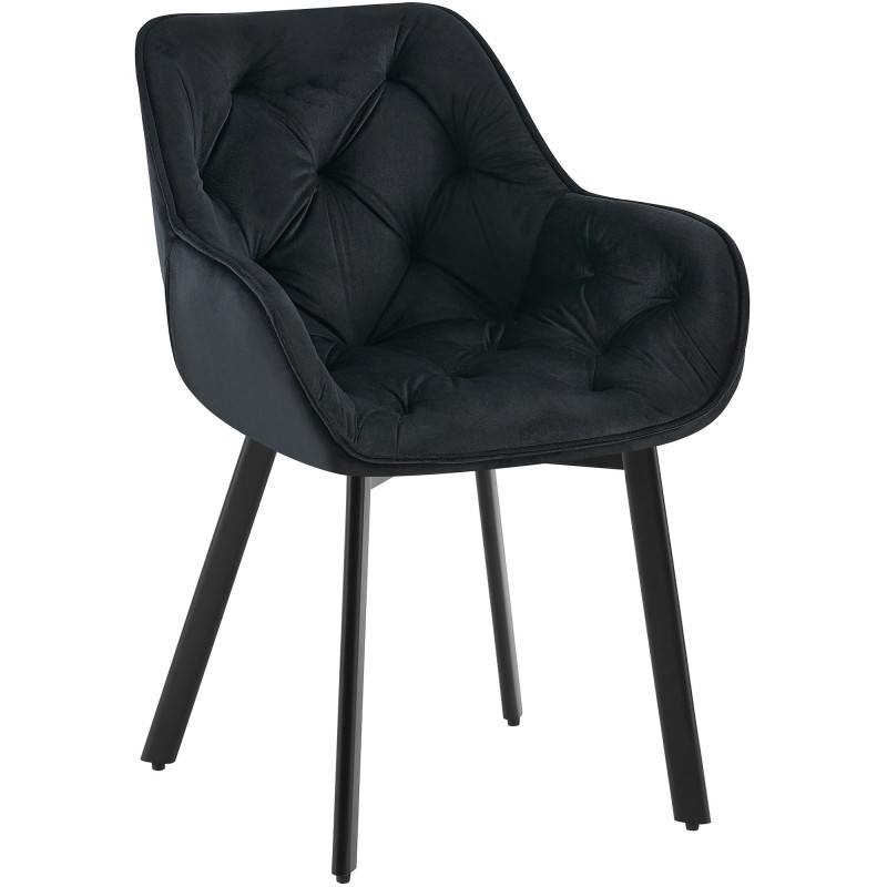 Silla de comedor Antigo de terciopelo negro.