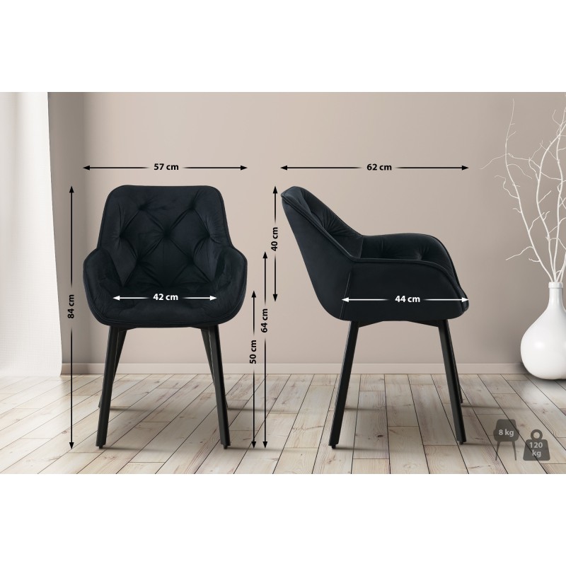 Silla de comedor Antigo de terciopelo negro.