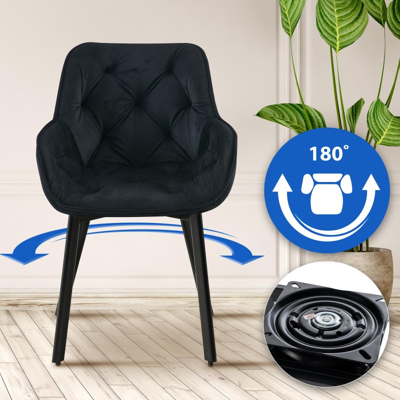 Silla de comedor Antigo de terciopelo negro.