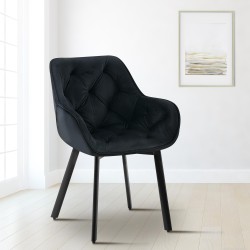 Silla de comedor Antigo de terciopelo negro.