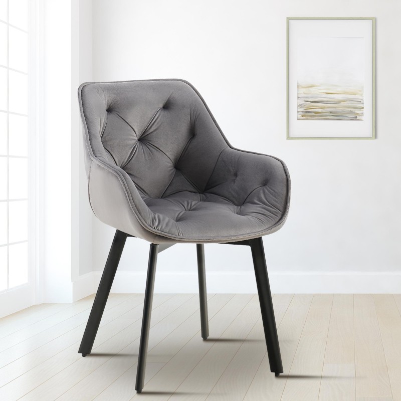 Silla de comedor Antigo en terciopelo gris oscuro