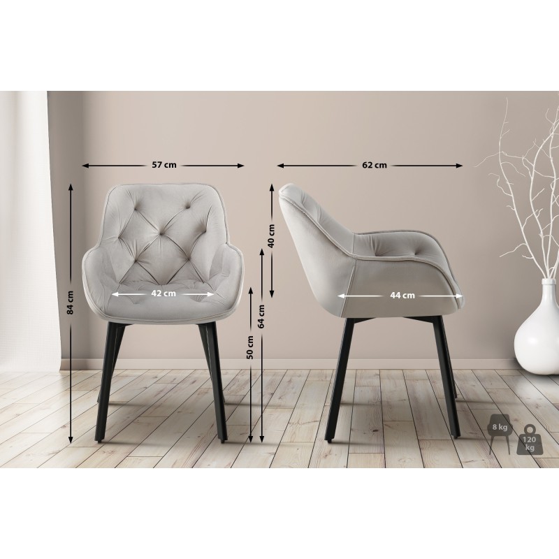 Silla de comedor Antigo de terciopelo gris.