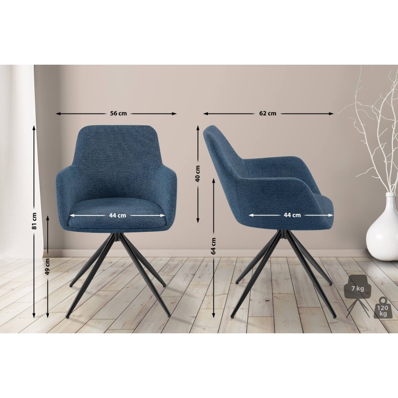 Silla de comedor Olema en tela azul