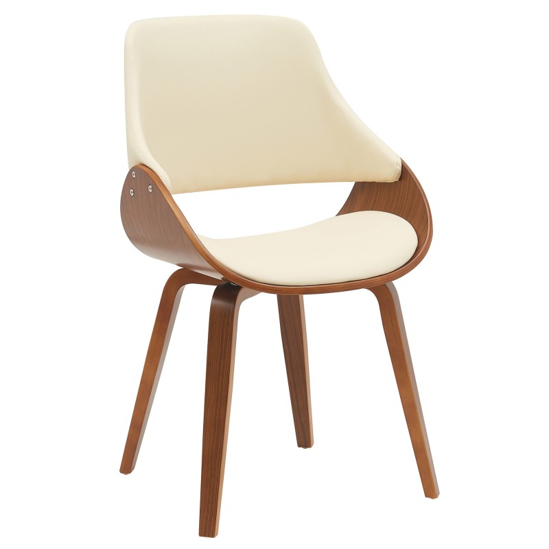 Silla de comedor Vangale en polipiel nogal/crema