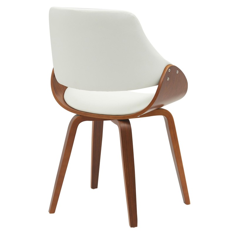 Silla de comedor Vangale en nogal/polipiel blanca