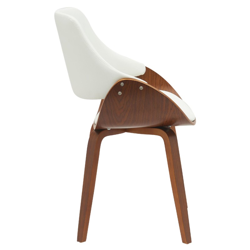 Silla de comedor Vangale en nogal/polipiel blanca