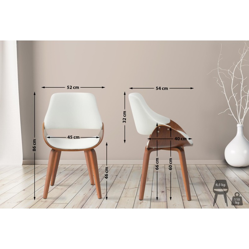 Silla de comedor Vangale en nogal/polipiel blanca