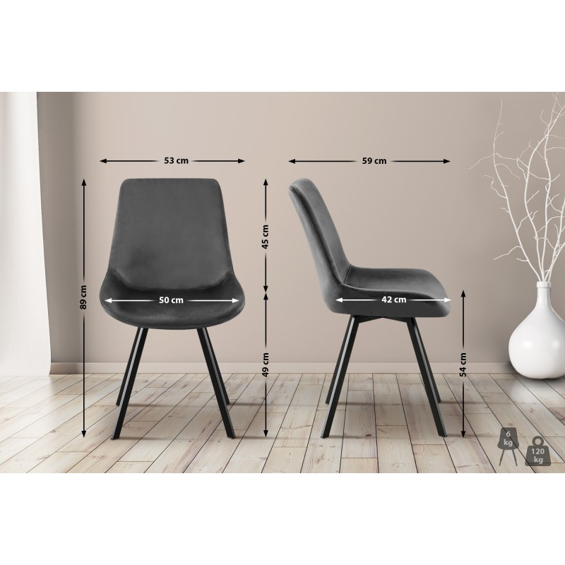 Silla de comedor Lewes en terciopelo gris oscuro