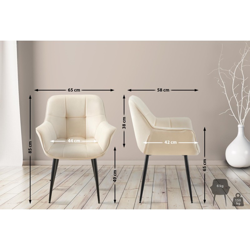 Silla de comedor Roseville de terciopelo color crema
