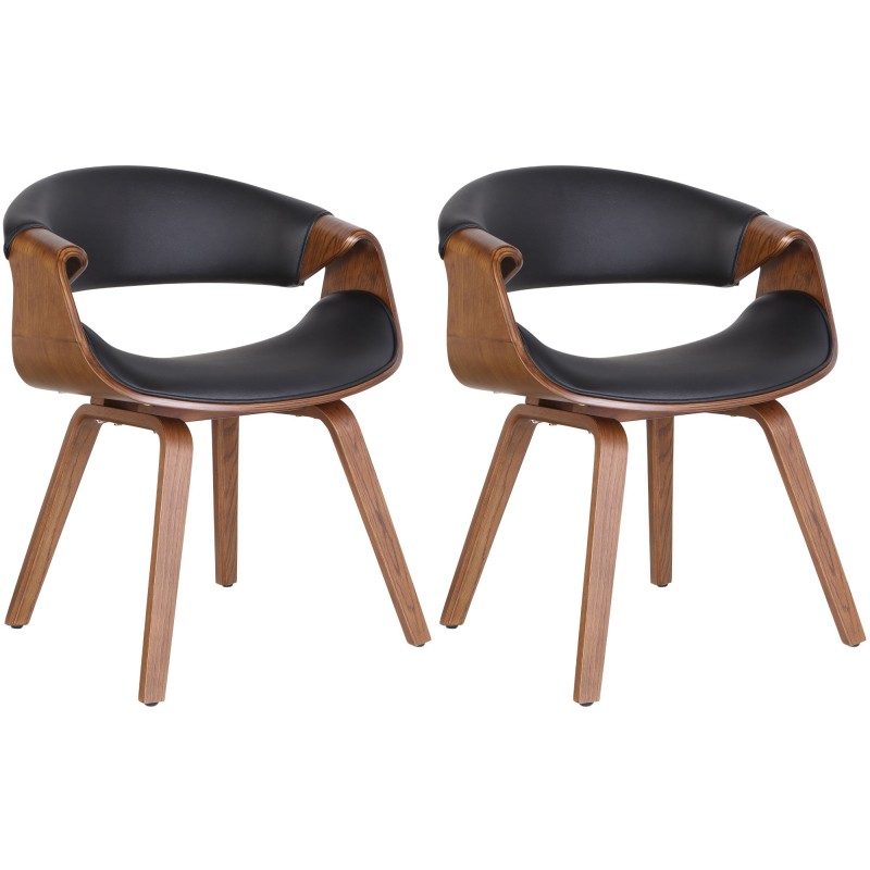 Juego de 2 sillas de comedor Foley, piel sintética, roble/negro