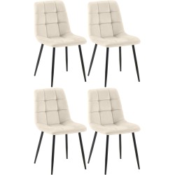 Juego de 4 sillas de comedor Tilde de terciopelo crema