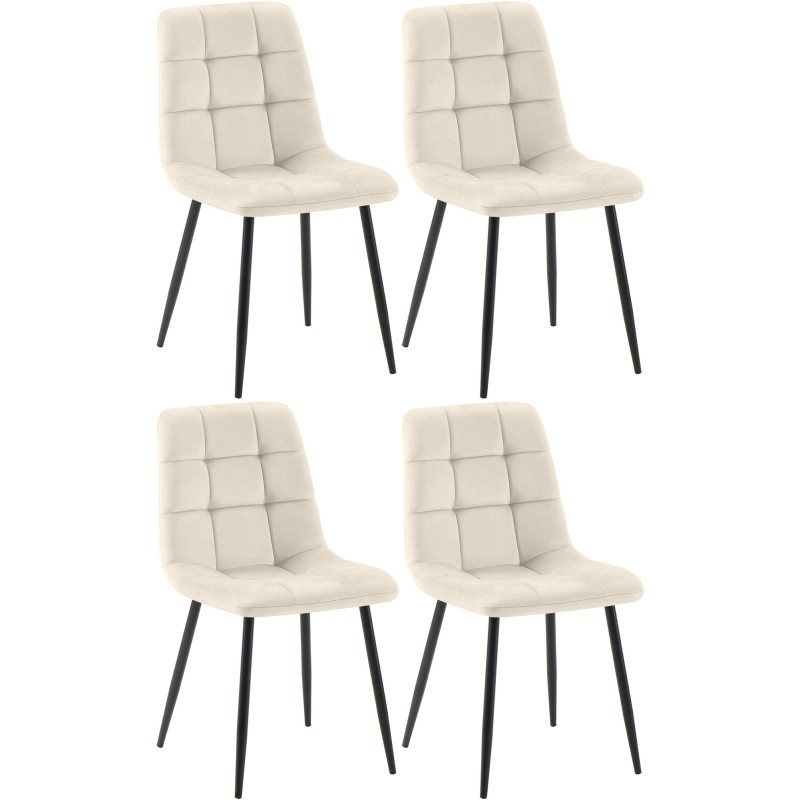 Juego de 4 sillas de comedor Tilde de terciopelo crema