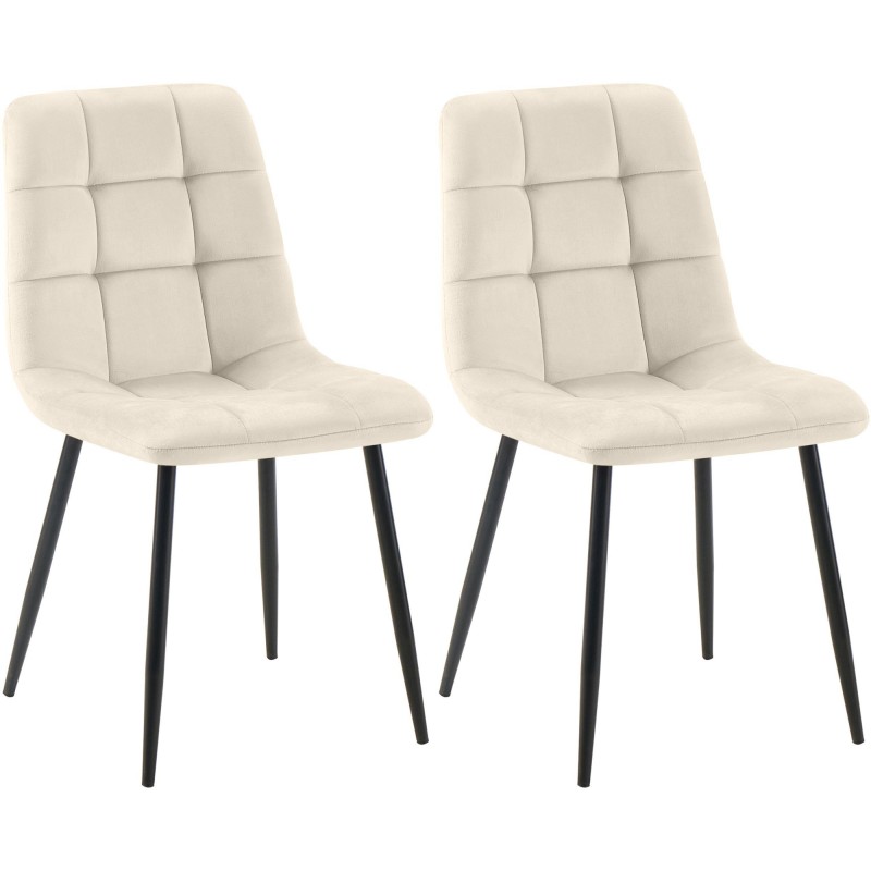 Juego de 2 sillas de comedor Tilde de terciopelo crema