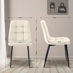 Juego de 2 sillas de comedor Tilde de terciopelo crema
