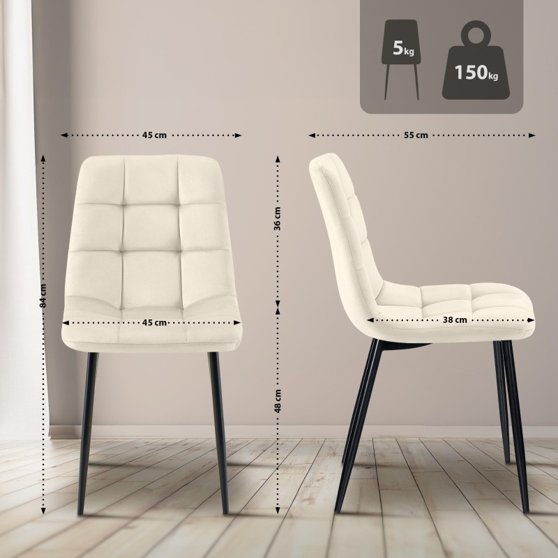 Juego de 2 sillas de comedor Tilde de terciopelo crema