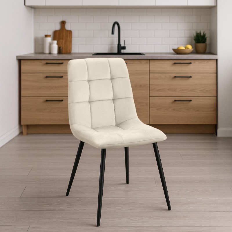Juego de 2 sillas de comedor Tilde de terciopelo crema