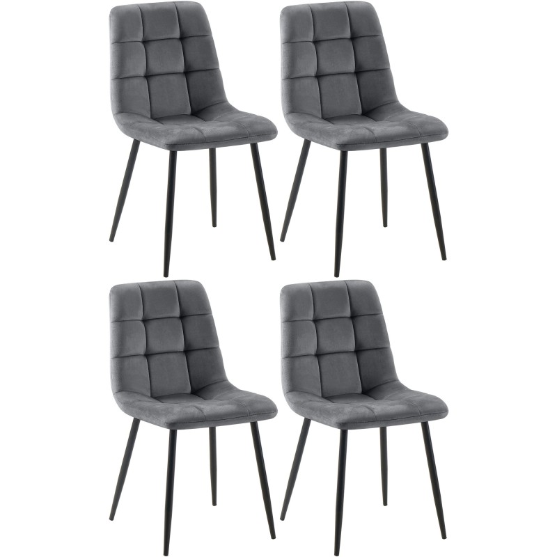 Juego de 4 sillas de comedor Tilde en terciopelo gris oscuro