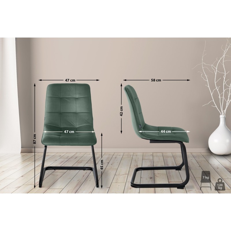 Juego de 2 sillas de comedor Vermont en terciopelo verde oscuro