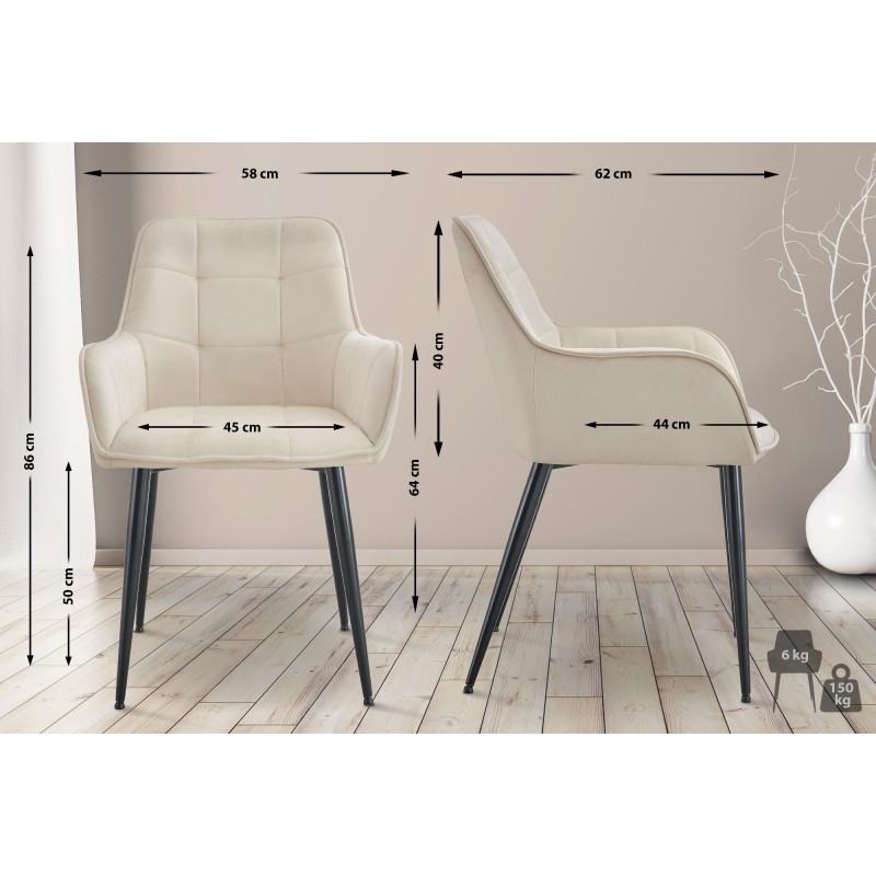 Silla de comedor Ferndale de terciopelo crema