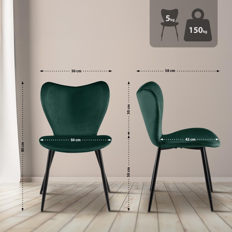 Silla de comedor Maika de terciopelo verde