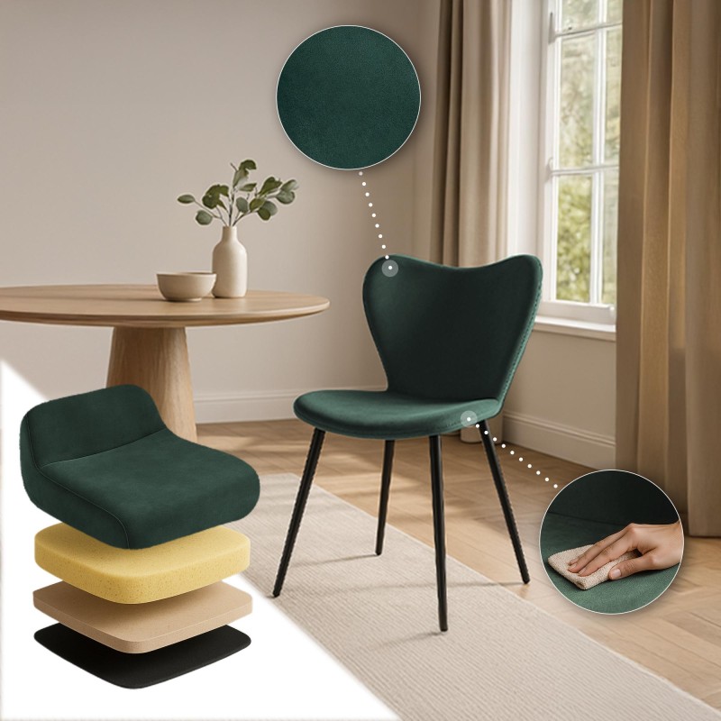 Silla de comedor Maika de terciopelo verde
