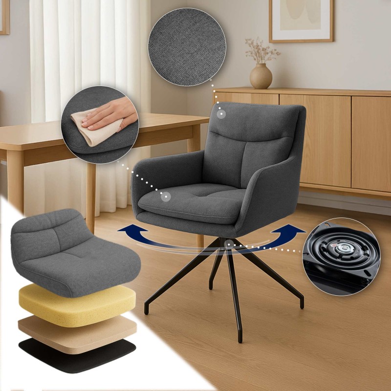 Silla de comedor Somers en tela gris oscuro