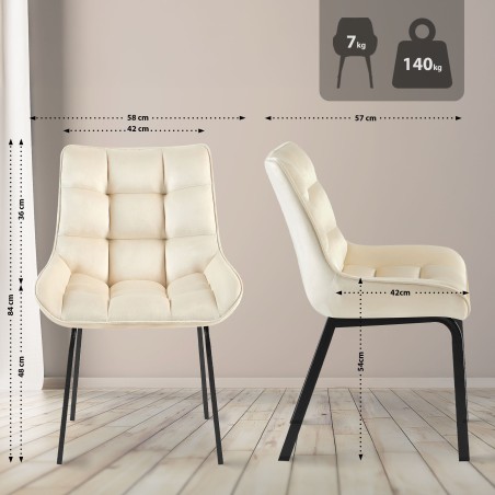 Silla Saranda en terciopelo color crema