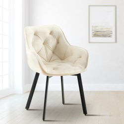 Juego de 2 sillas de comedor Antigo de terciopelo crema