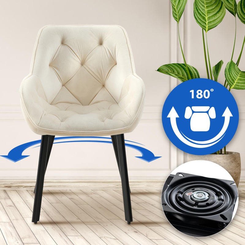 Juego de 2 sillas de comedor Antigo de terciopelo crema