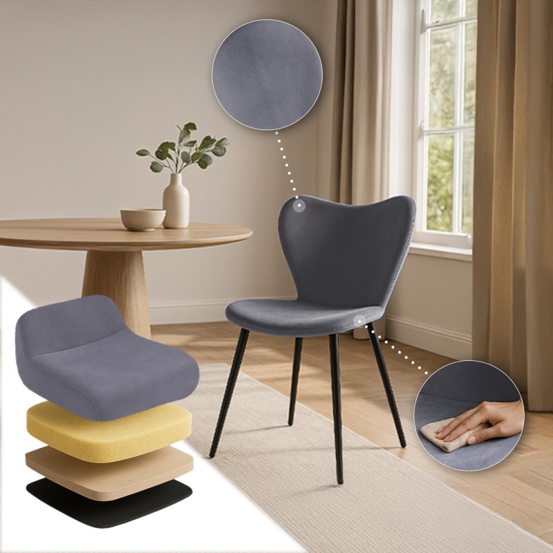Silla de comedor Maika en terciopelo gris oscuro