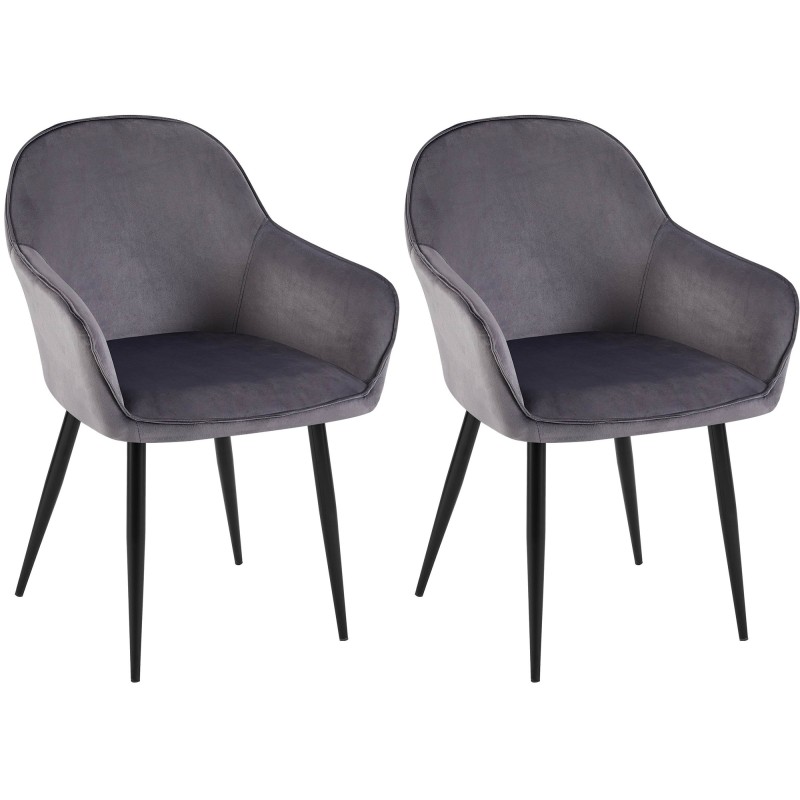 Juego de 2 sillas de comedor Boise en terciopelo gris oscuro