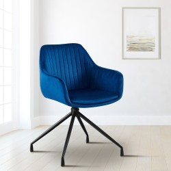 Silla de comedor Welby en terciopelo azul oscuro