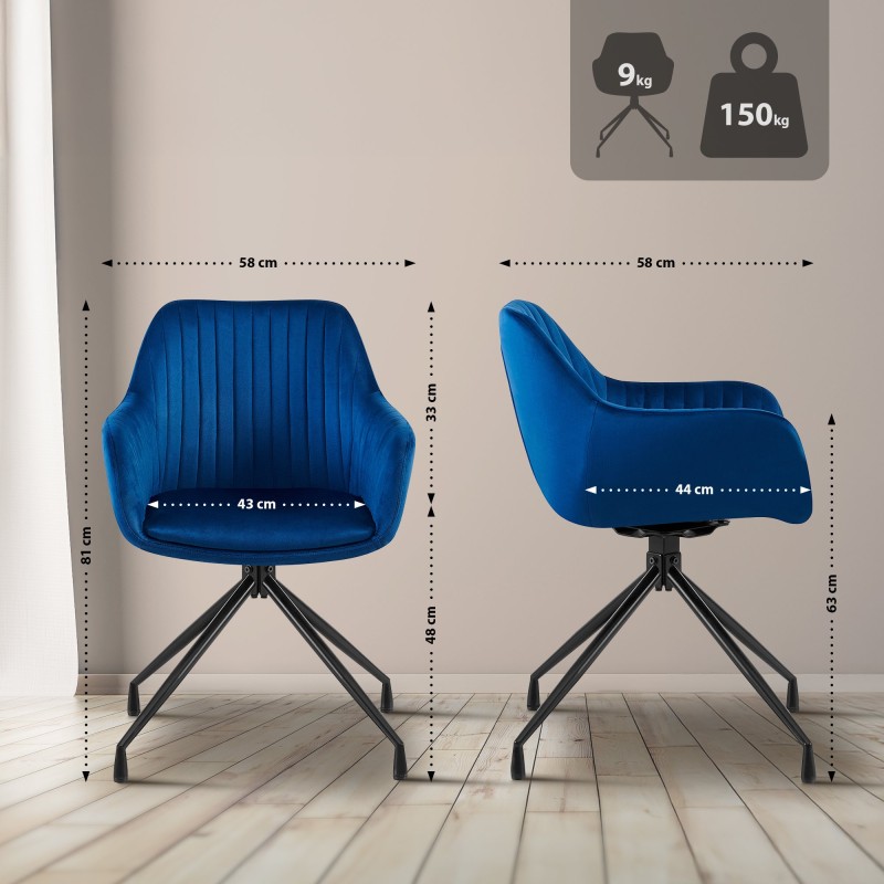 Silla de comedor Welby en terciopelo azul oscuro