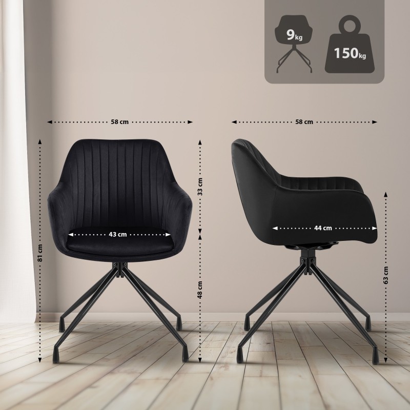 Silla de comedor Welby de terciopelo negro