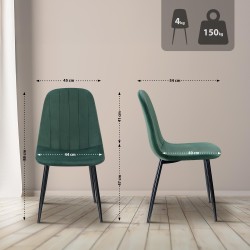 Juego de 4 sillas de comedor Baxter de terciopelo verde