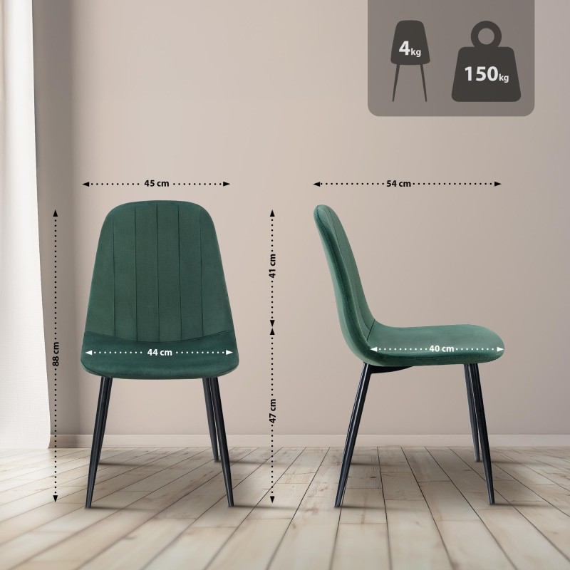 Juego de 4 sillas de comedor Baxter de terciopelo verde