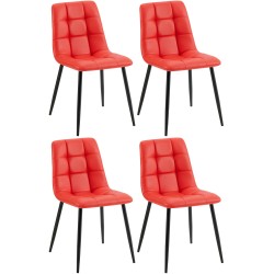 Juego de 4 sillas de comedor Antibes de piel sintética roja
