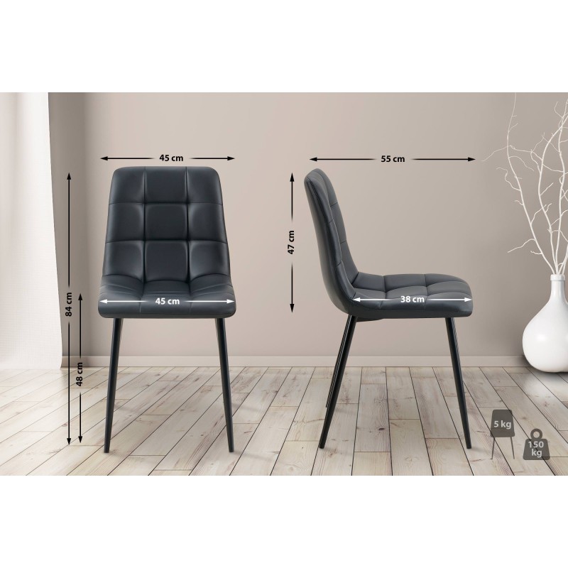 Juego de 4 sillas de comedor Antibes en piel sintética negra