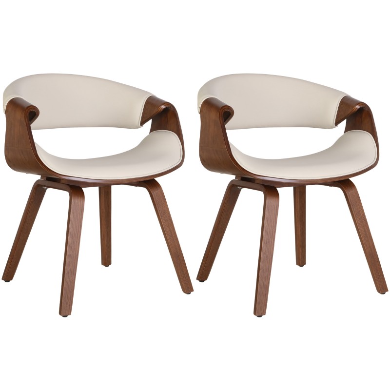 Juego de 2 sillas de comedor Foley, piel sintética, roble/crema