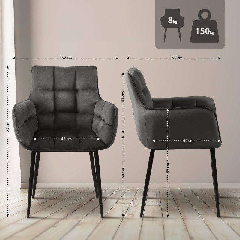 Silla Tirana en terciopelo antracita