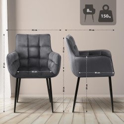 Silla Tirana en terciopelo gris oscuro