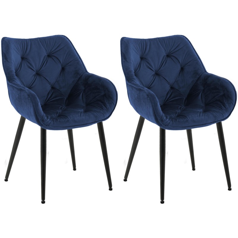 Juego de 2 sillas de terciopelo Tanna azul oscuro