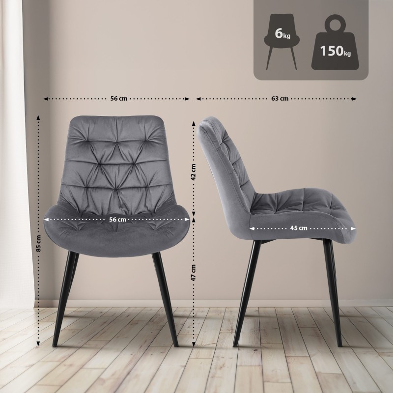 Silla de comedor Rossford en terciopelo gris oscuro
