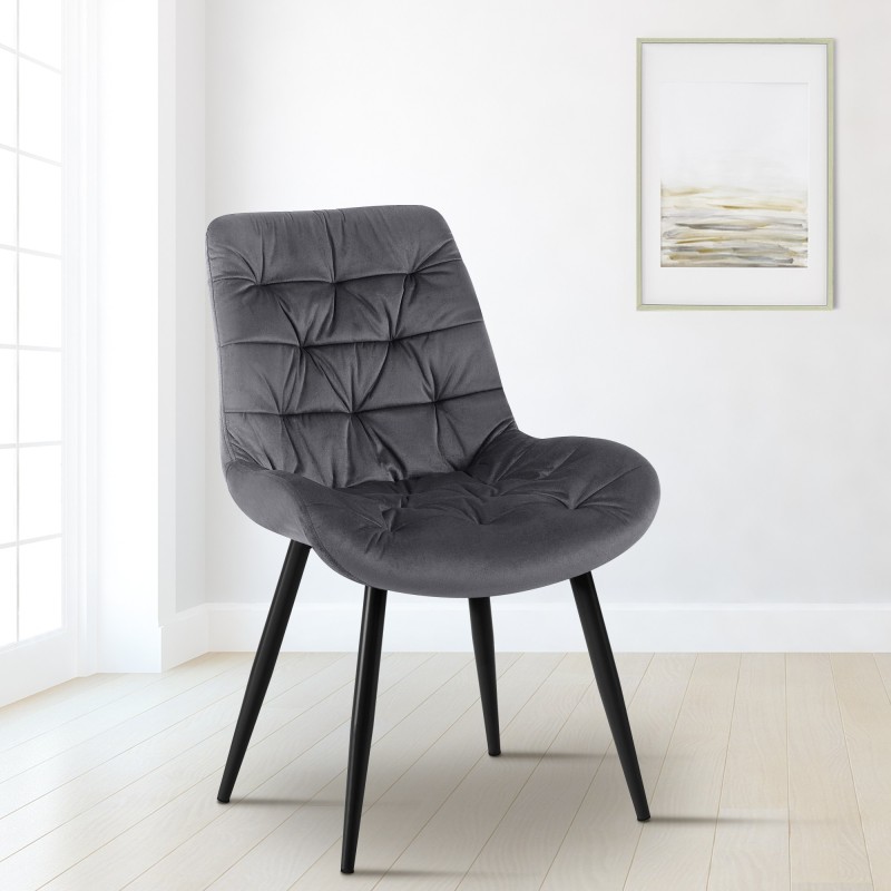 Silla de comedor Rossford en terciopelo gris oscuro