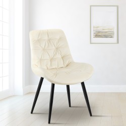 Silla de comedor Rossford de terciopelo color crema
